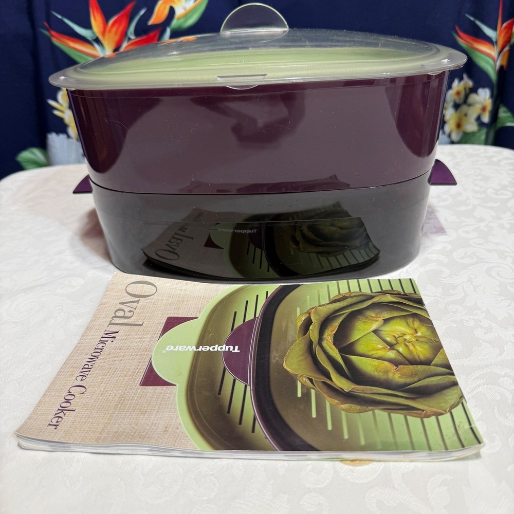 Tupperware Oval Microwave Cooker OS Purple Green Steamer Set with Recipes